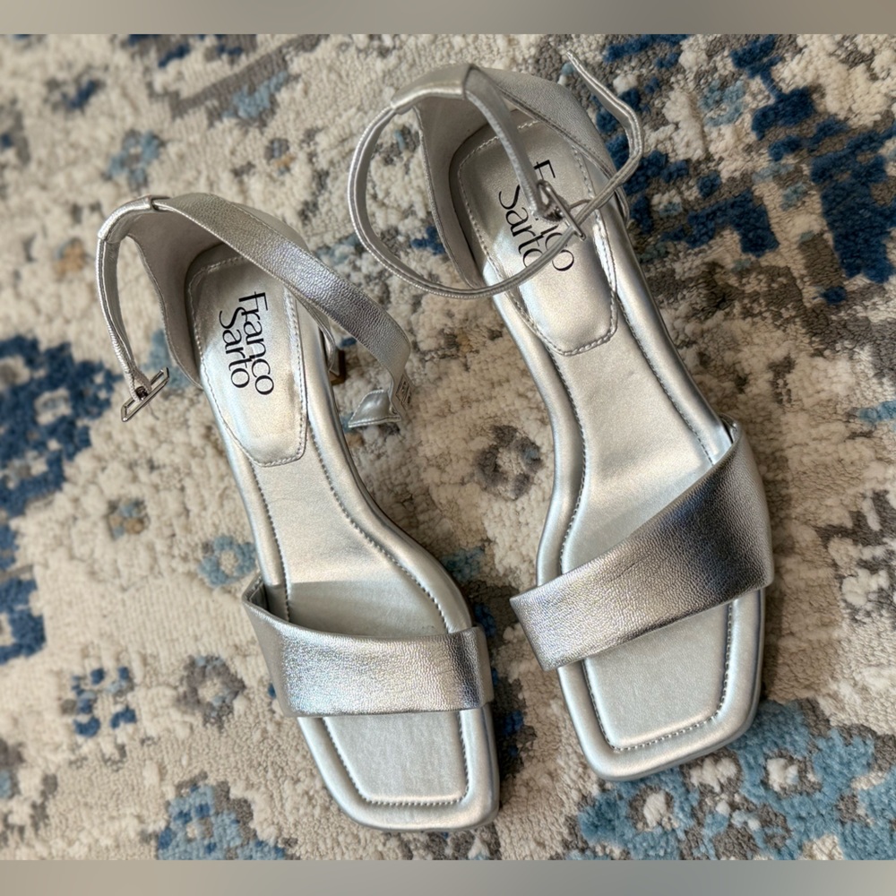 Franco Sarto Metallic Silver Heeled Sandals